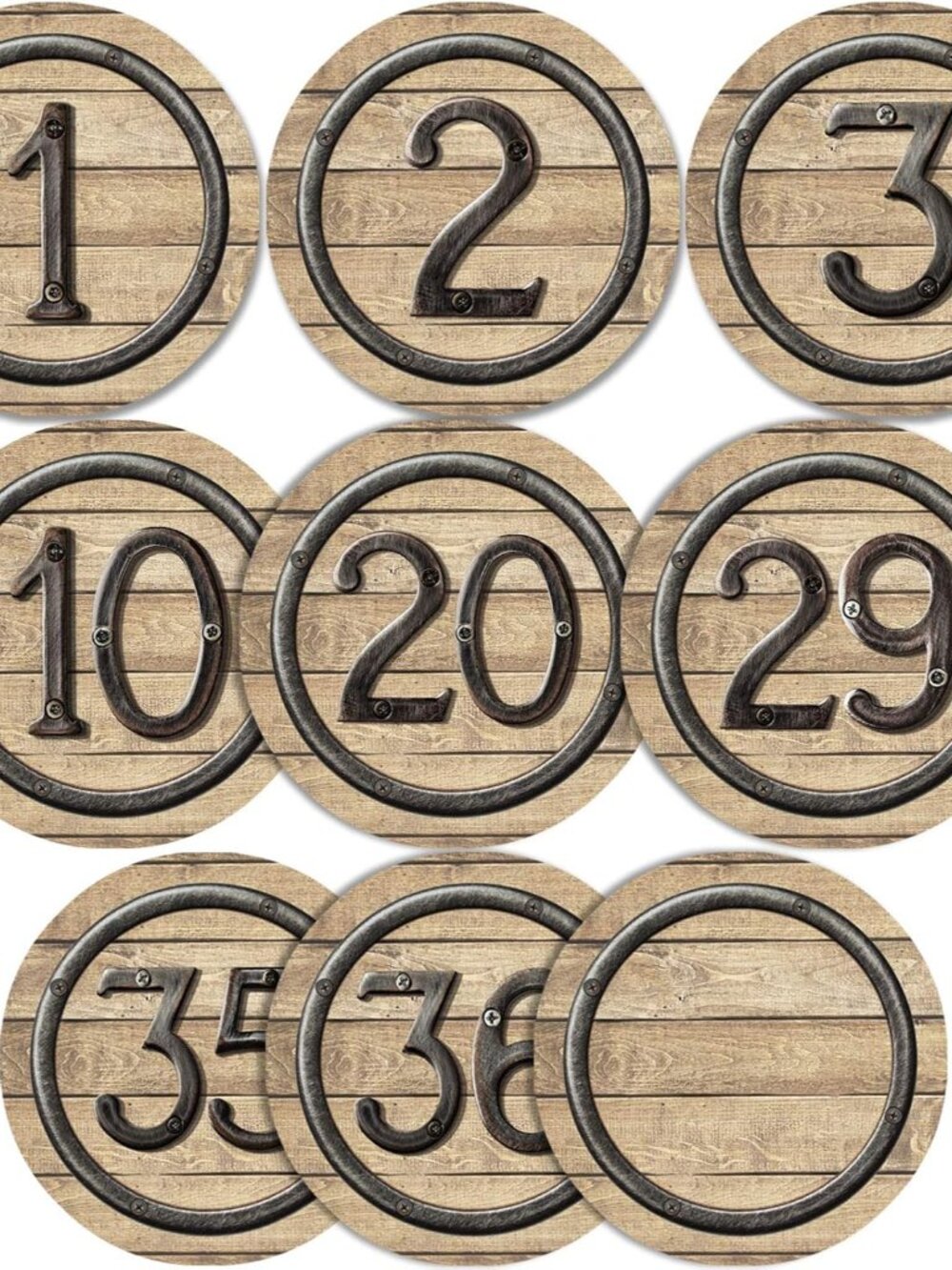 40 Pcs Circle Wood Grain Numbers Cutouts for Classroom Bulletin Board